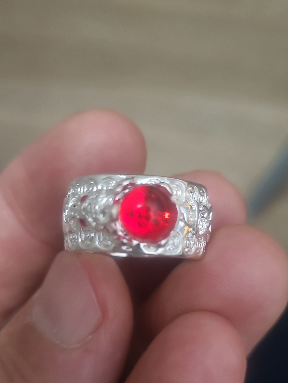 Sterling Silver Red Gemstone Statement Ring